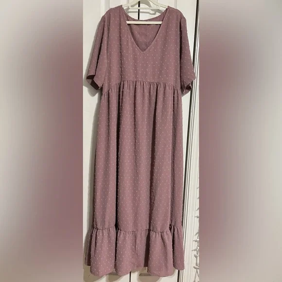 Women's Plus Dusty Rose Solid Swiss Dot Short Sleeve V Neck Smock Dress Size 3XL - Picture 7 of 11